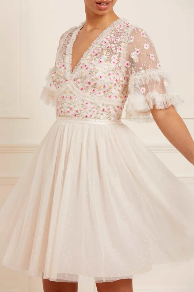 Needle and Thread Wildflower Ditsy Bodice Mini Dress Champagne Women Embroidered Dresses Needle and Thread Wildflower Ditsy Bodice Mini Dress Champagne Women Embroidered Dresses