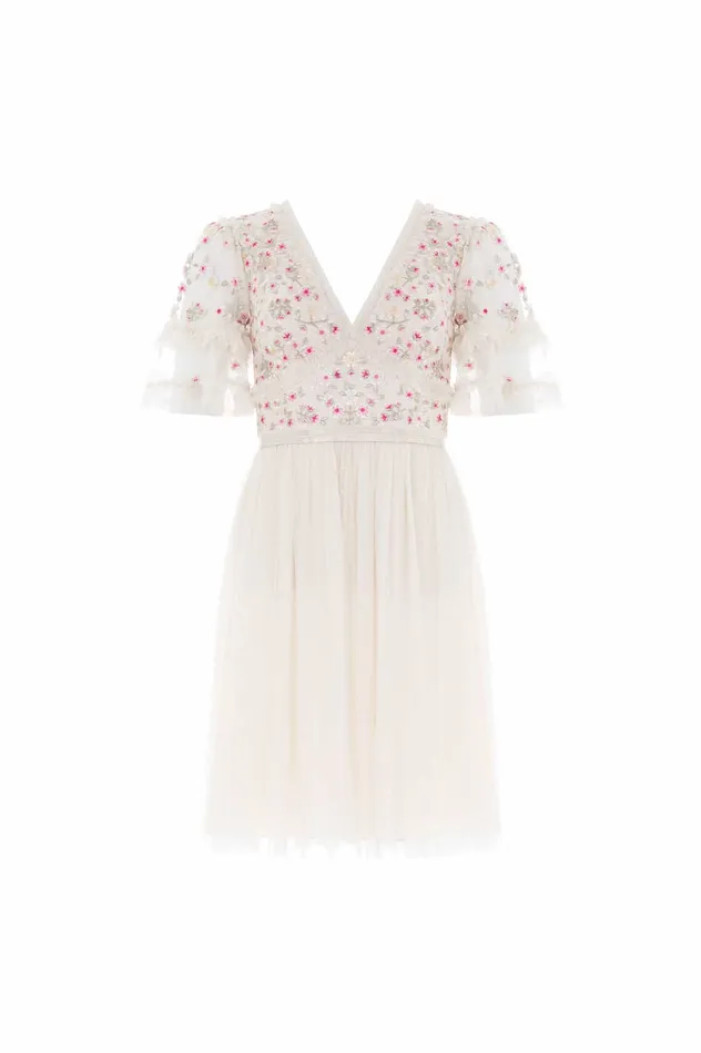Needle and Thread Wildflower Ditsy Bodice Mini Dress Champagne Women Embroidered Dresses Needle and Thread Wildflower Ditsy Bodice Mini Dress Champagne Women Embroidered Dresses
