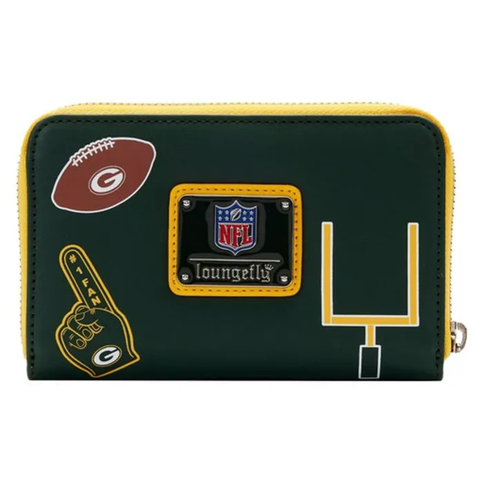NFL Green Bay Packers Patches Zip Around Wallet Unisex Loungefly Bags and Wallets