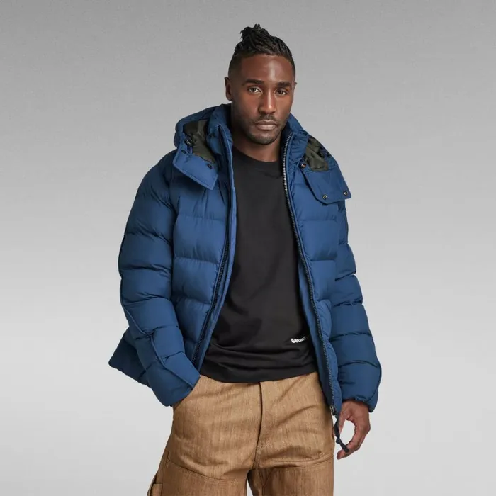 Puffer Jackets Men GStar RAW GWhistler Padded Hooded Jacket Rank Blue