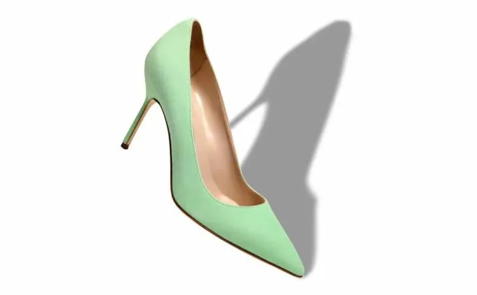 Pumps Women Manolo Blahnik BB 90Light Green Suede Pointed Toe Pumps