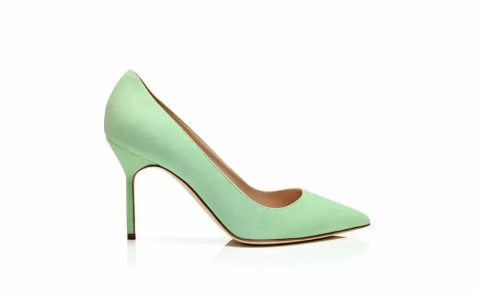 Pumps Women Manolo Blahnik BB 90Light Green Suede Pointed Toe Pumps Pumps Women Manolo Blahnik BB 90Light Green Suede Pointed Toe Pumps