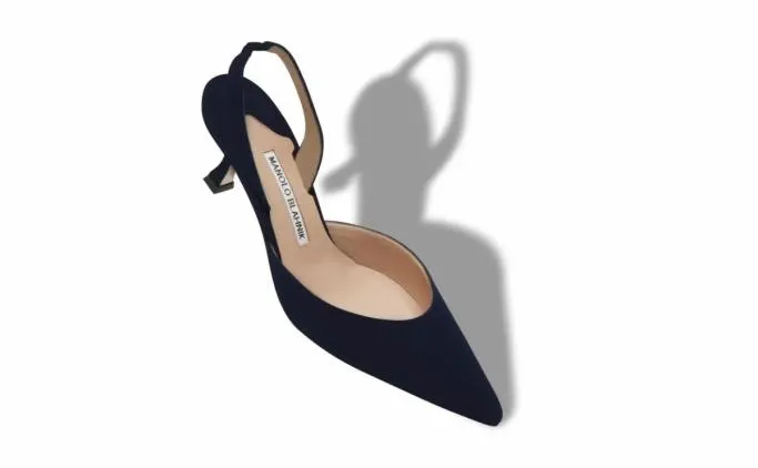 Pumps Women Manolo Blahnik CAROLYNE 50Navy Blue Suede Slingback Pumps