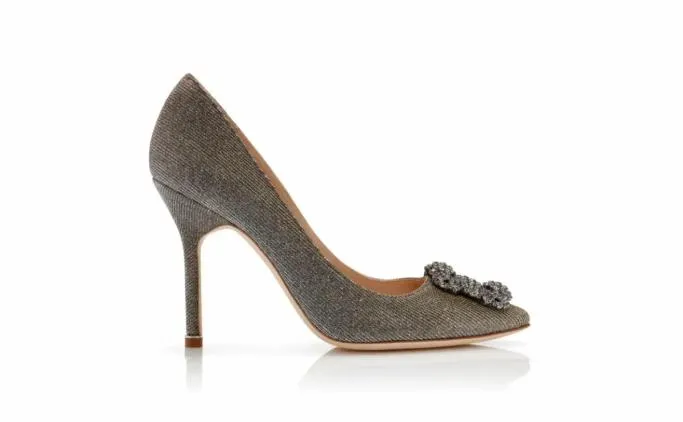 Pumps Women Manolo Blahnik HANGISI GLITTERDark Gold Glitter Jewel Buckle Pumps