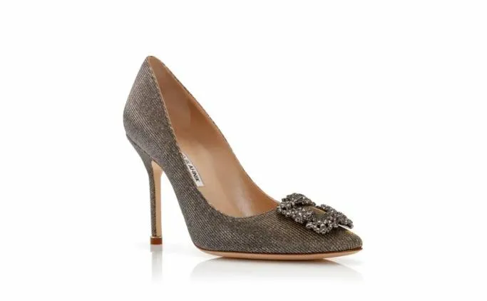 Pumps Women Manolo Blahnik HANGISI GLITTERDark Gold Glitter Jewel Buckle Pumps