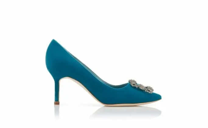 Pumps Women Manolo Blahnik HANGISI VELVET 70Blue Velvet Jewel Buckle Pumps Pumps Women Manolo Blahnik HANGISI VELVET 70Blue Velvet Jewel Buckle Pumps