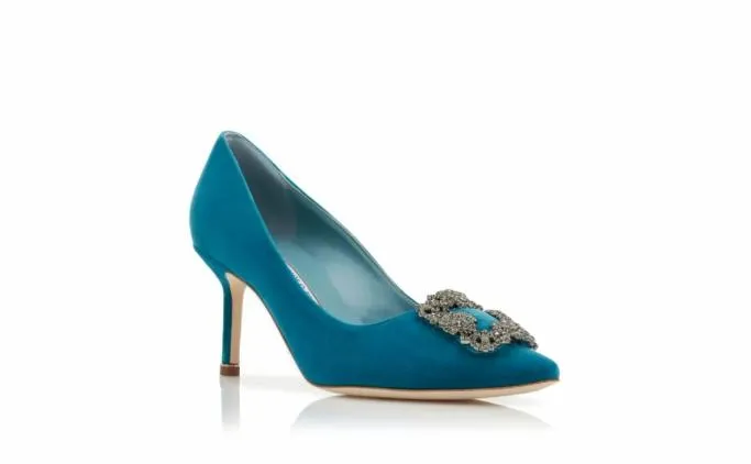 Pumps Women Manolo Blahnik HANGISI VELVET 70Blue Velvet Jewel Buckle Pumps Pumps Women Manolo Blahnik HANGISI VELVET 70Blue Velvet Jewel Buckle Pumps