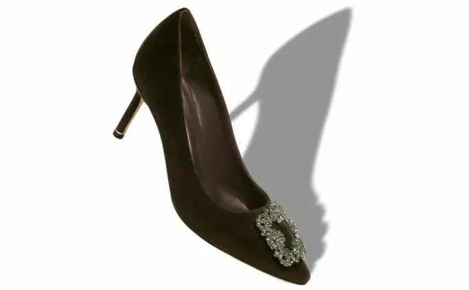 Pumps Women Manolo Blahnik HANGISI VELVET 70Dark Brown Velvet Jewel Buckle Pumps Pumps Women Manolo Blahnik HANGISI VELVET 70Dark Brown Velvet Jewel Buckle Pumps