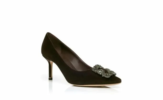 Pumps Women Manolo Blahnik HANGISI VELVET 70Dark Brown Velvet Jewel Buckle Pumps Pumps Women Manolo Blahnik HANGISI VELVET 70Dark Brown Velvet Jewel Buckle Pumps