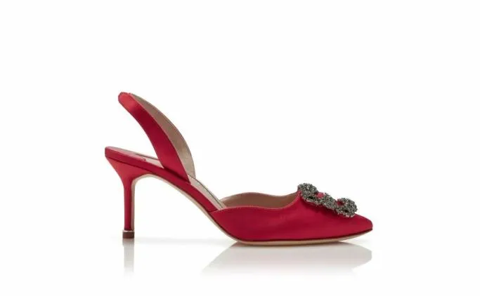 Pumps Women Manolo Blahnik HANGISLIRed Satin Jewel Buckle Slingback Pumps Pumps Women Manolo Blahnik HANGISLIRed Satin Jewel Buckle Slingback Pumps