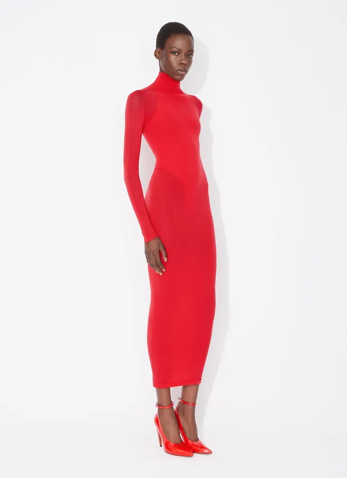 Red Fitted Body In Fine Knit Women Alaa Bodysuits and Leggings