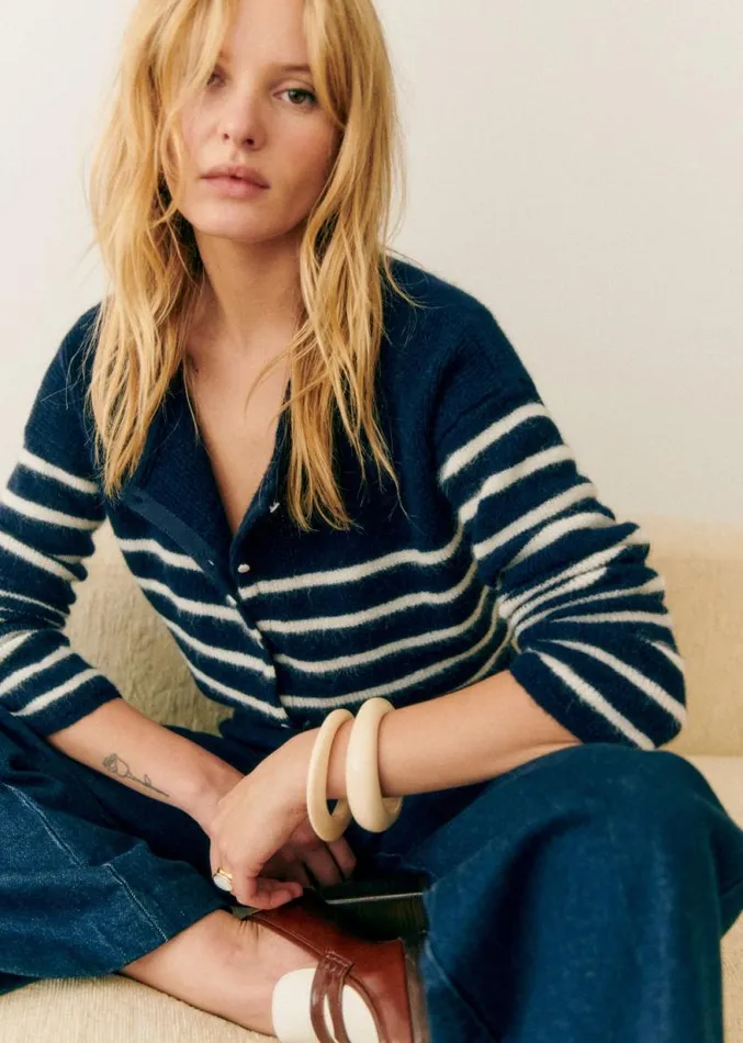 Szane Knitwear Womens Gaspard Cardigan Navy Ecru