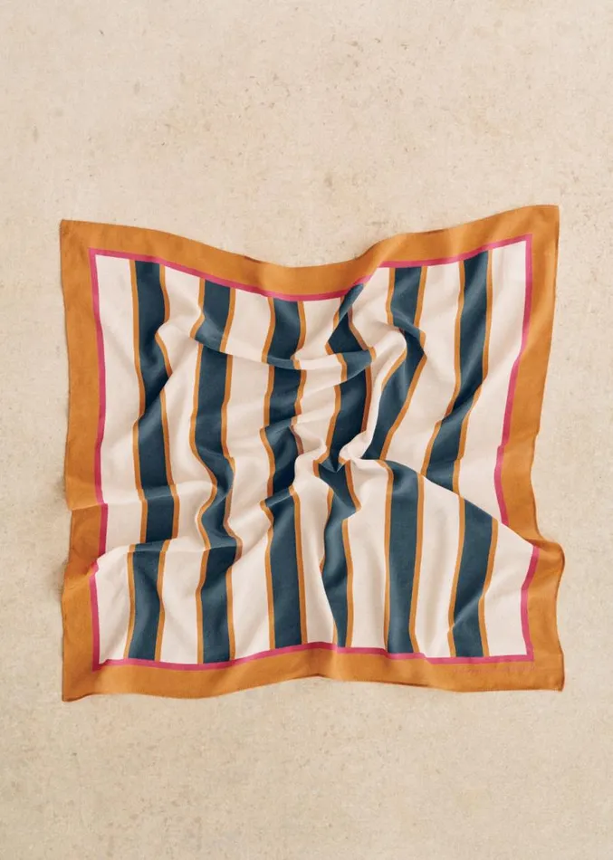 Szane Scarves Womens Clophe Scarf Navy Camel Stripes