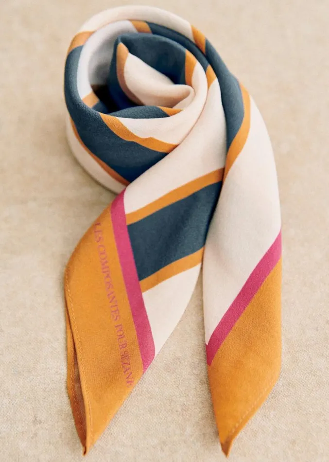 Szane Scarves Womens Clophe Scarf Navy Camel Stripes