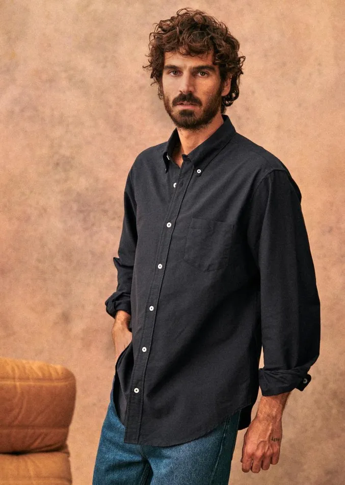 Szane Shirts Mens Charlie Casual Oxford Shirt Navy Blue