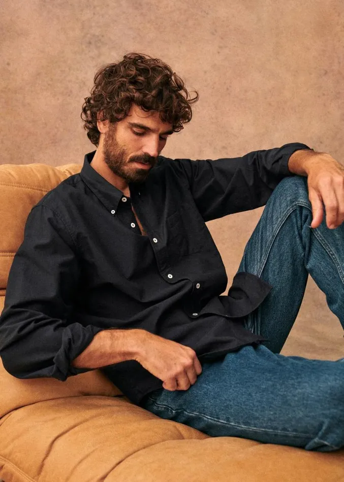 Szane Shirts Mens Charlie Casual Oxford Shirt Navy Blue