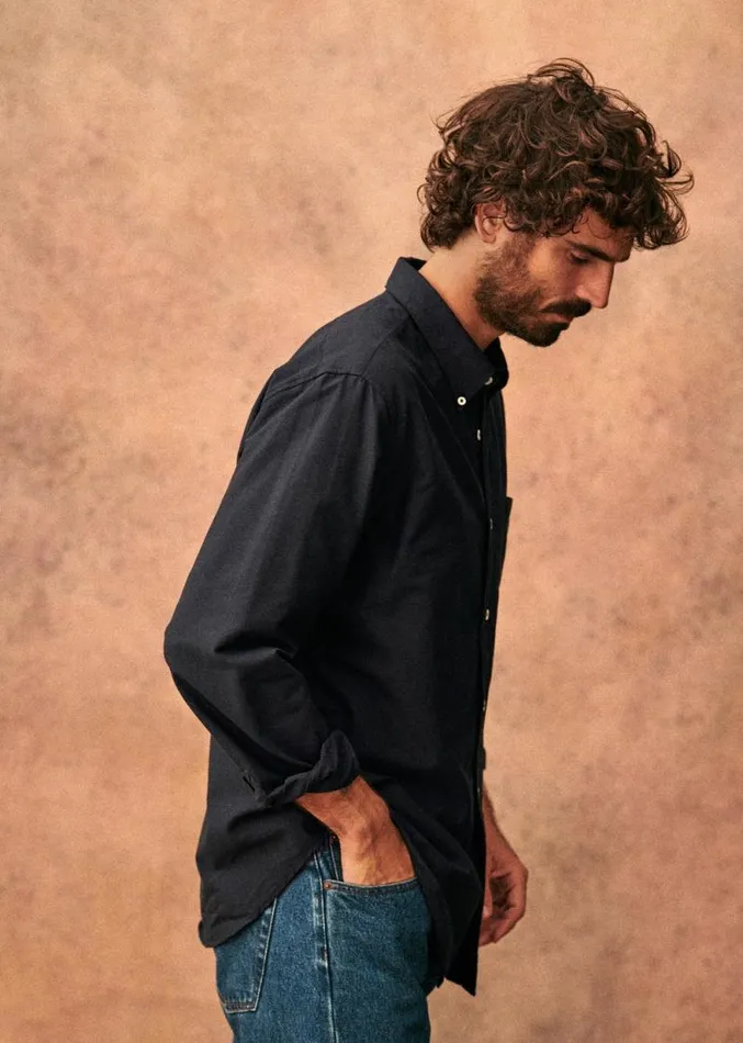 Szane Shirts Mens Charlie Casual Oxford Shirt Navy Blue