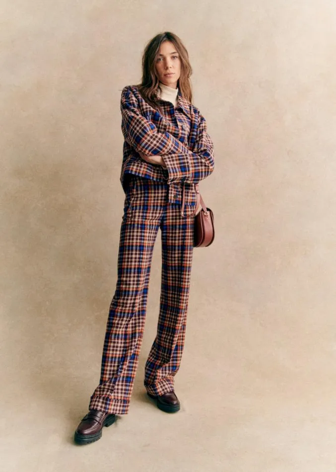Szane Trousers and Jumpsuits Womens Lukas Trousers Orange and Brown Check Print Szane Trousers and Jumpsuits Womens Lukas Trousers Orange and Brown Check Print