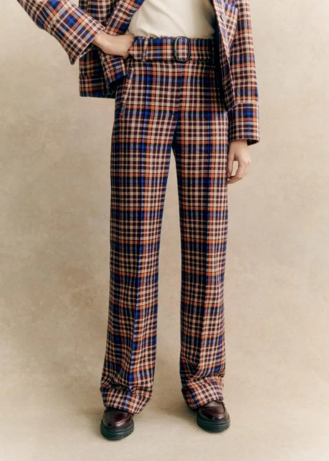 Szane Trousers and Jumpsuits Womens Lukas Trousers Orange and Brown Check Print
