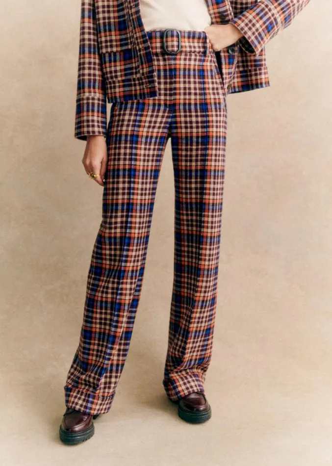 Szane Trousers and Jumpsuits Womens Lukas Trousers Orange and Brown Check Print