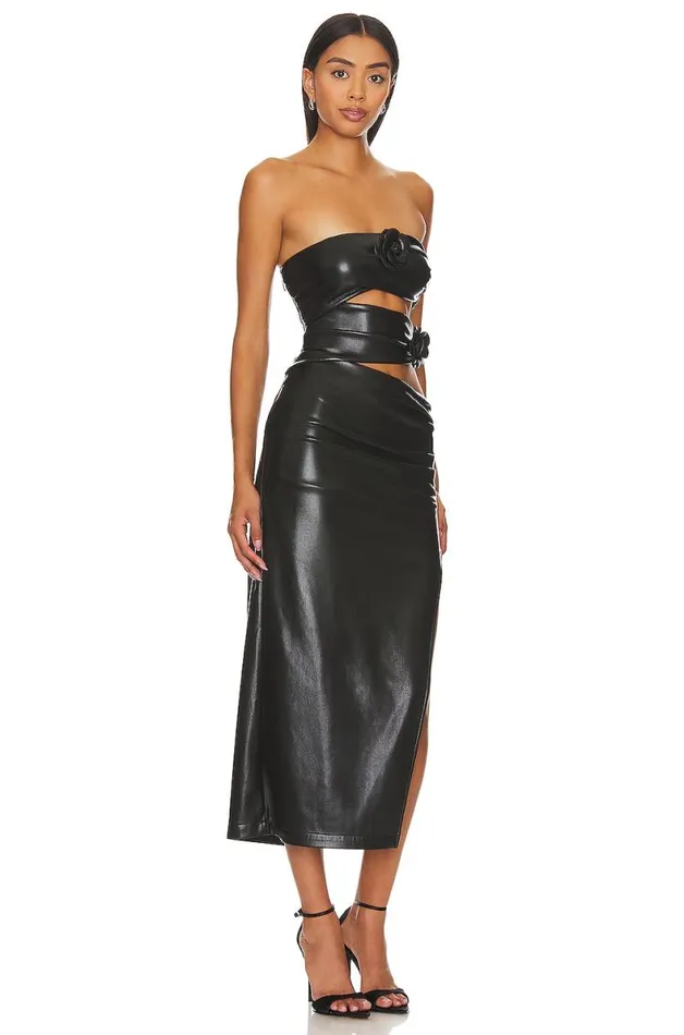 Sabine Faux Leather Midi Dress Black Women Lovers and Friends Dresses