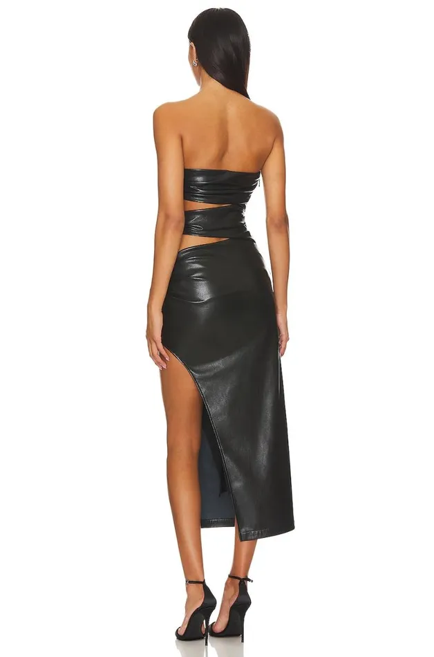 Sabine Faux Leather Midi Dress Black Women Lovers and Friends Dresses