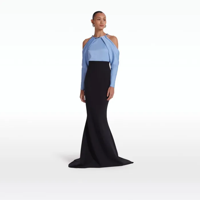 Safiyaa Aksha Carolina Blue and Black Long Dress Women Dresses