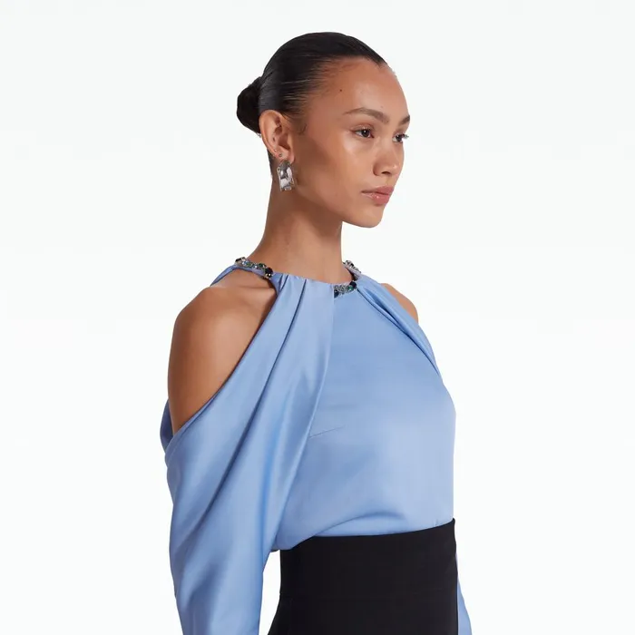 Safiyaa Aksha Carolina Blue and Black Long Dress Women Dresses