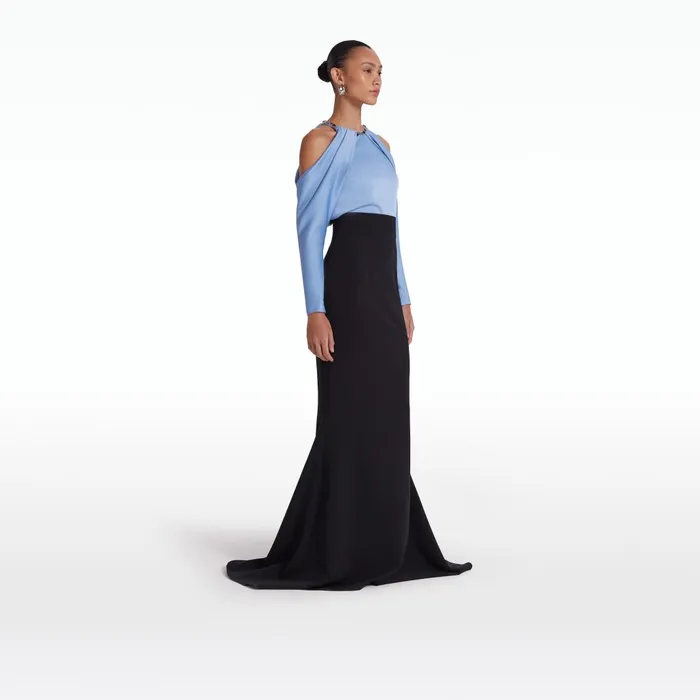 Safiyaa Aksha Carolina Blue and Black Long Dress Women Dresses