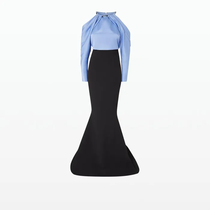 Safiyaa Aksha Carolina Blue and Black Long Dress Women Dresses