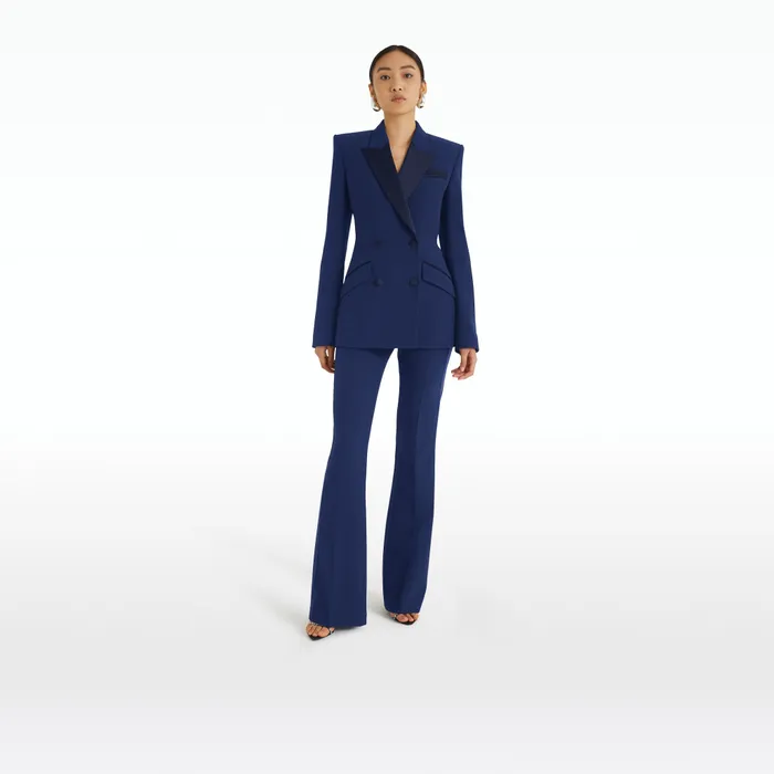 Safiyaa Alexa Oxford Blue Trousers Women Trousers