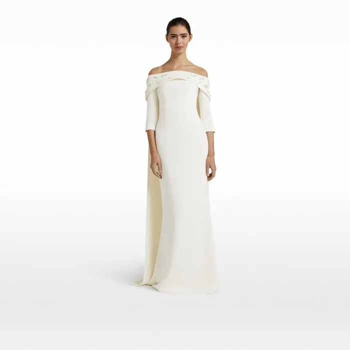 Safiyaa Bellara Pearl Floral Embroidered Ivory Harness and Soshin Dress Women Capes and Harnesses