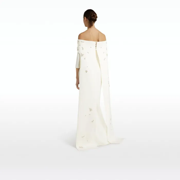 Safiyaa Bellara Pearl Floral Embroidered Ivory Harness and Soshin Dress Women Capes and Harnesses