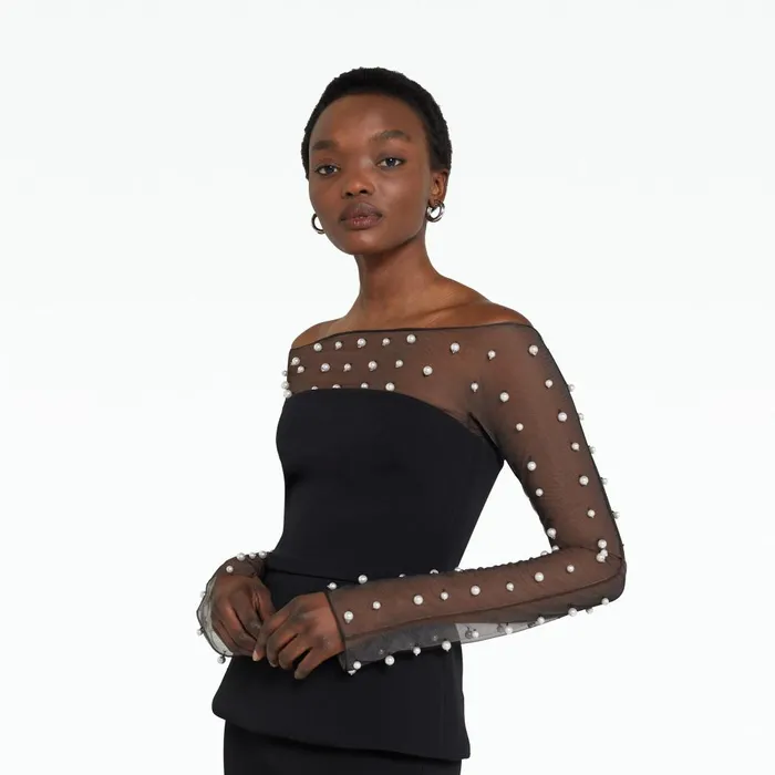 Safiyaa Cresta Black Top Women Tops