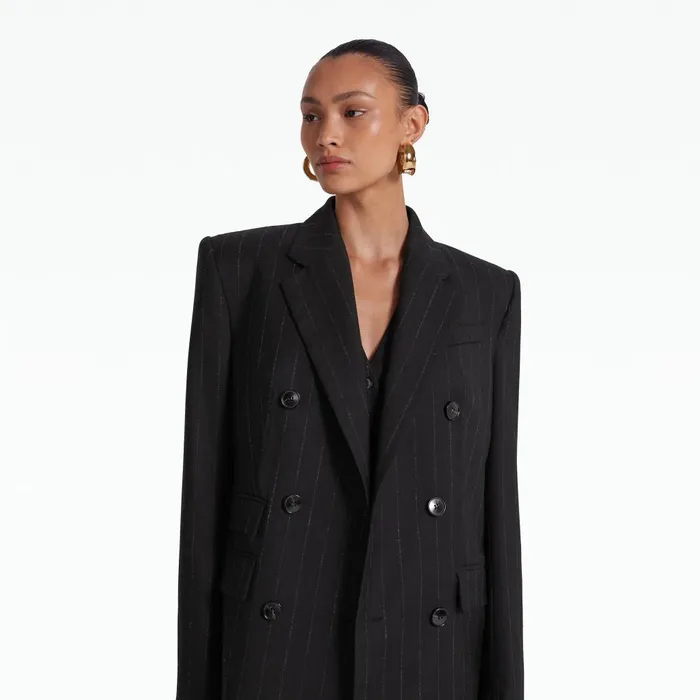 Safiyaa Ellan Black Pinstripe Jacket Women Jackets and Coats