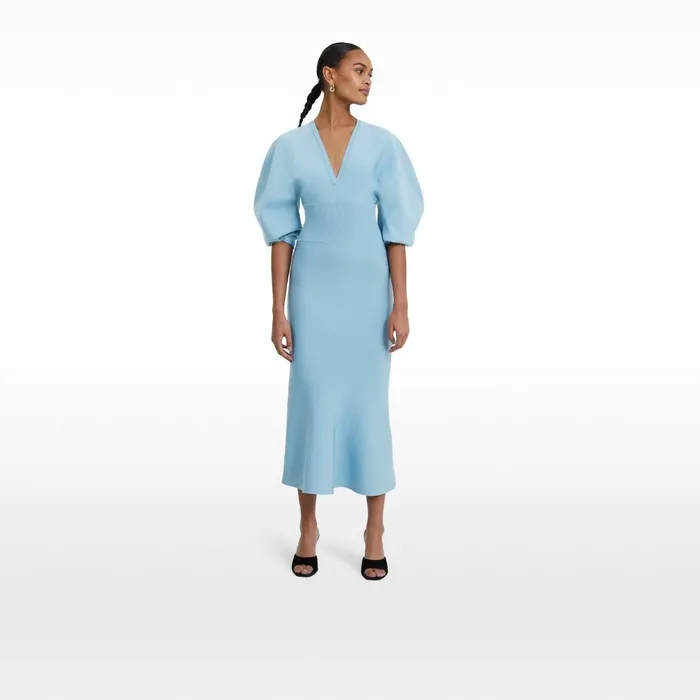Safiyaa Kiera Pale Blue Knit Midi Dress Women Dresses
