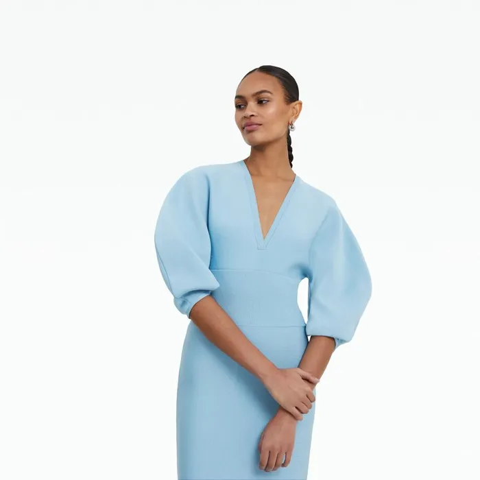 Safiyaa Kiera Pale Blue Knit Midi Dress Women Dresses