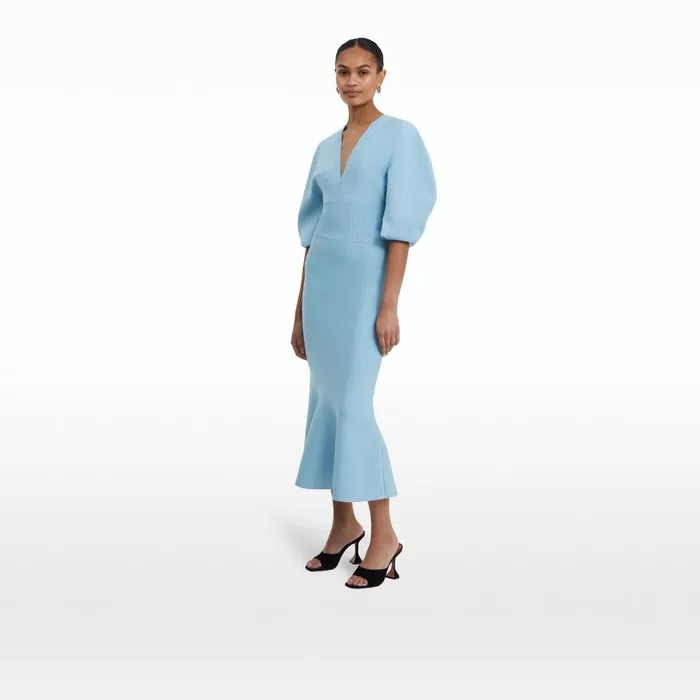 Safiyaa Kiera Pale Blue Knit Midi Dress Women Dresses