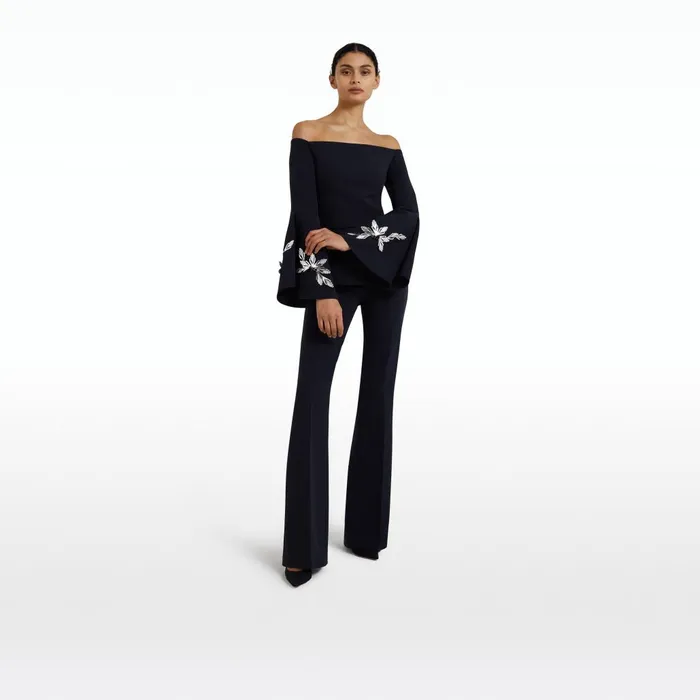 Safiyaa Priela Midnight Navy Embroidered Top Women Tops