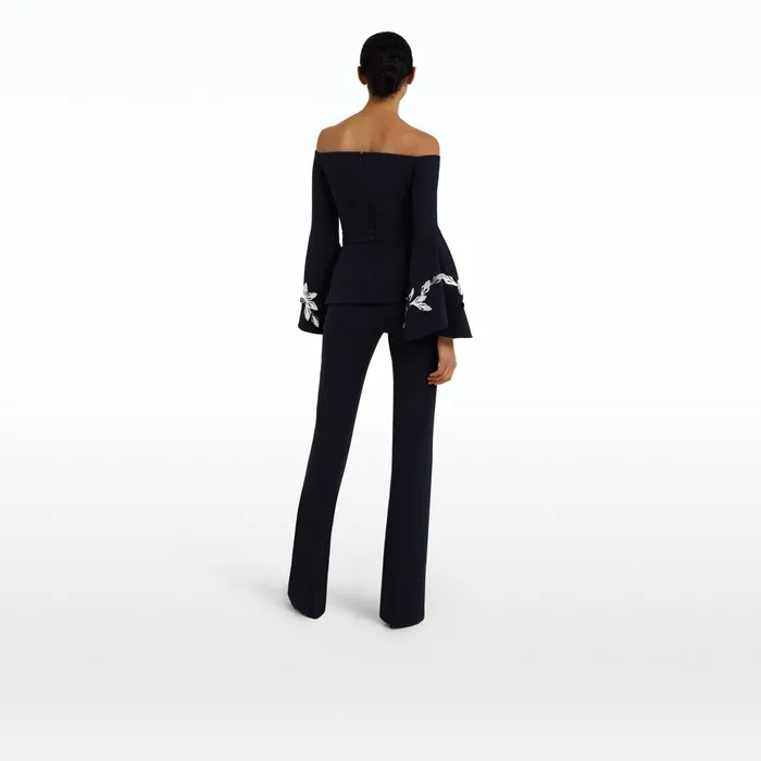 Safiyaa Priela Midnight Navy Embroidered Top Women Tops