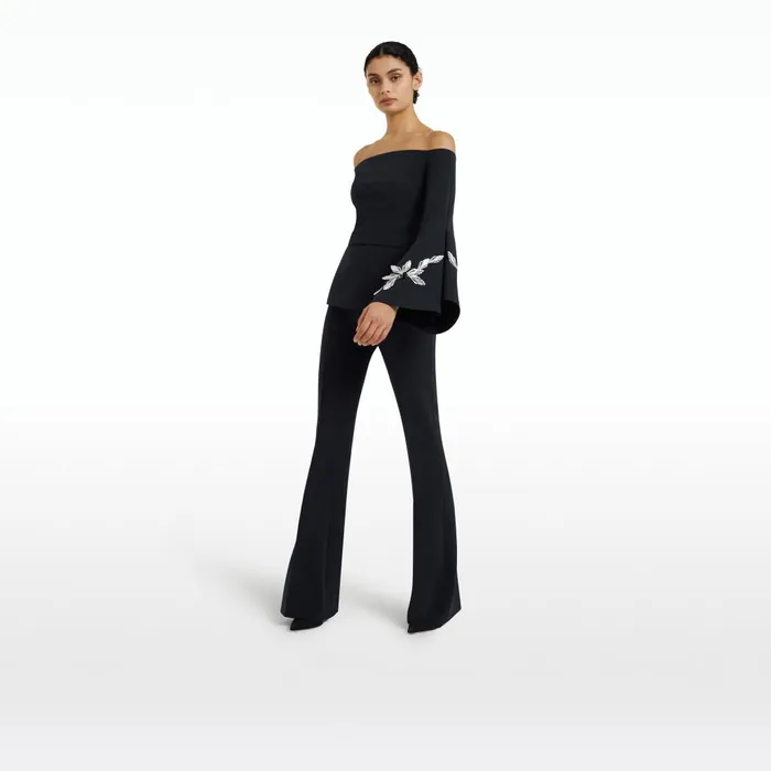 Safiyaa Priela Midnight Navy Embroidered Top Women Tops