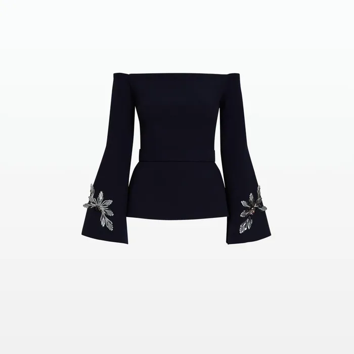 Safiyaa Priela Midnight Navy Embroidered Top Women Tops