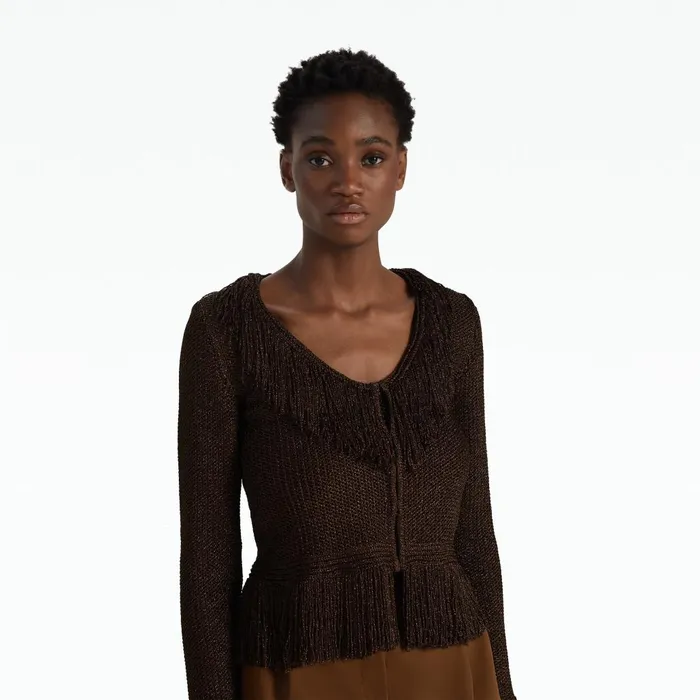 Safiyaa Scarlett Deep Brown Knit Jacket Women Knitwear
