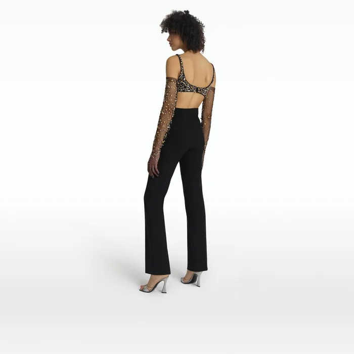 Safiyaa Sophe Black and Celestial Scatter Embroidery Top Women Tops