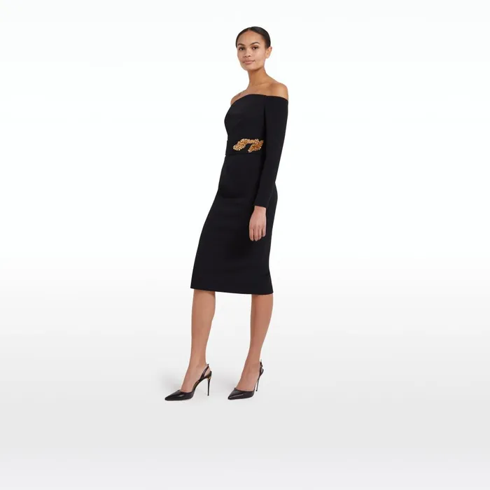 Safiyaa Starling Black Embroidered Midi Dress Women Dresses