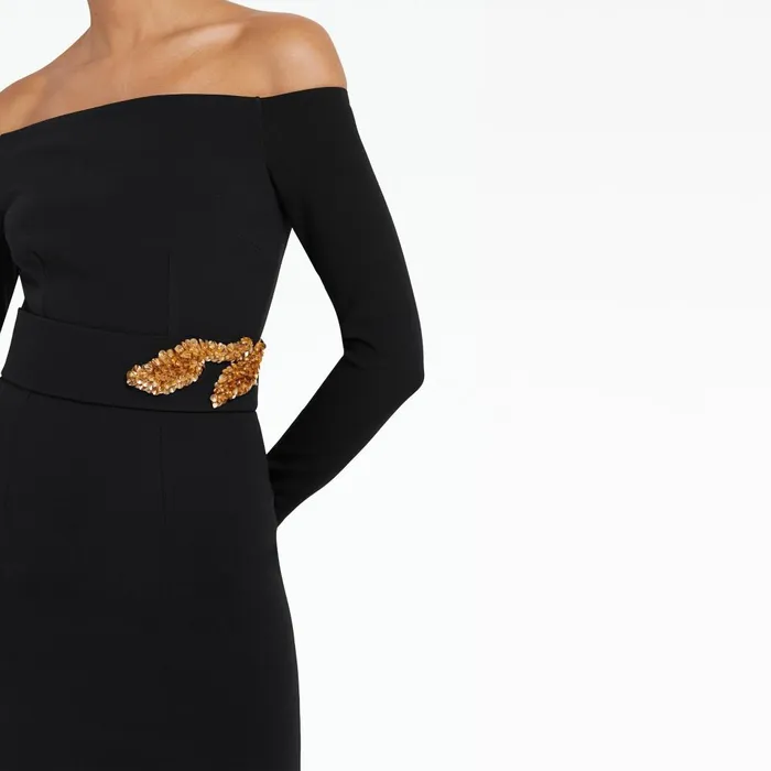 Safiyaa Starling Black Embroidered Midi Dress Women Dresses