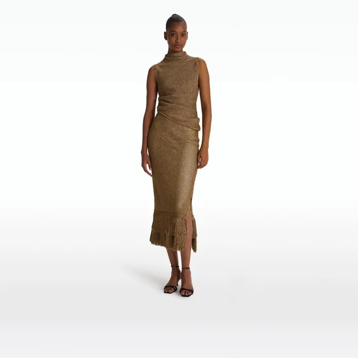Safiyaa Veranna Gold Knit Top Women Knitwear