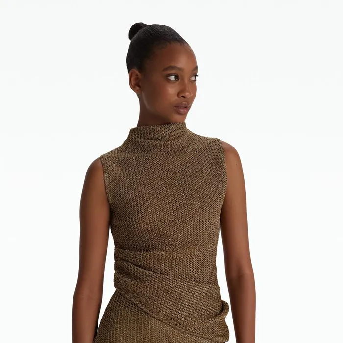 Safiyaa Veranna Gold Knit Top Women Knitwear