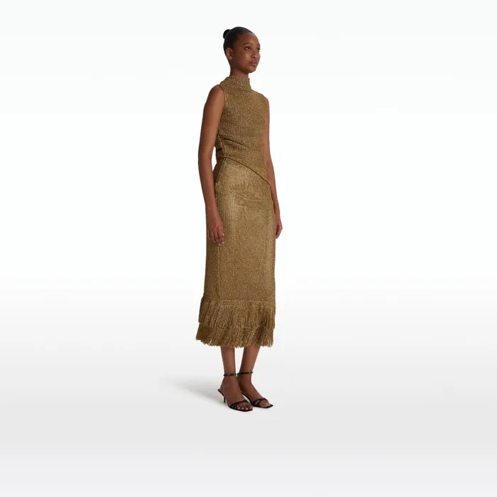 Safiyaa Veranna Gold Knit Top Women Knitwear