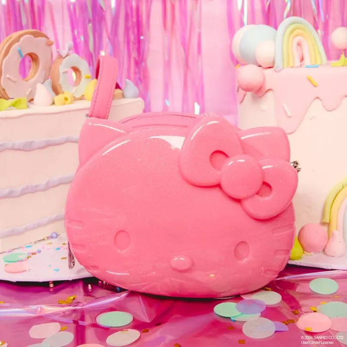 Sanrio Exclusive Hello Kitty 50th Anniversary Glitter Figural Crossbody Bag Unisex Loungefly Bags and Wallets